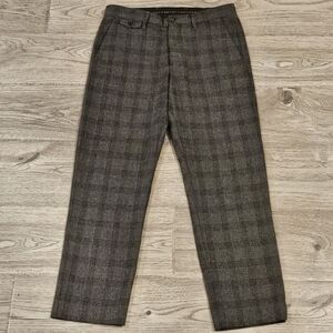 Billy Reid Italian Plaid Tweed Wool Blend Tapered Pants - Grey - Size 30x28